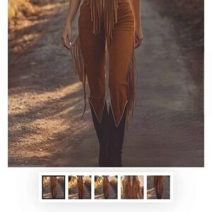 Fringe Suede-Look Western Pantsuits in Chestnut Brown